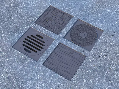 Various Patterned Manhole Covers as Essential Household Utilities with Grid Circular and Slotted Designs 3d model