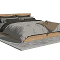 Modern Double Bed with Wooden Frame Gray and Beige Bedding and Cozy Throw Blanket