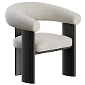 Modern Round Dining Table Set With Marble Tabletop Black Base And Beige Chairs 3d model