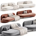 Modern Curved Sofa and Coffee Table Set with Pillows and Blankets in Various Colors