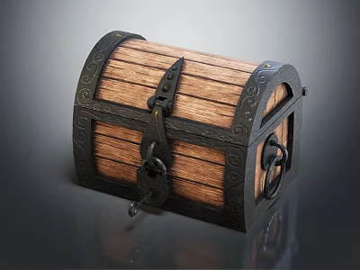 Vintage Wooden Chest With Metal Straps And Ornate Decorative Edges 3d model