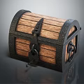 Vintage Wooden Chest With Metal Straps And Ornate Decorative Edges