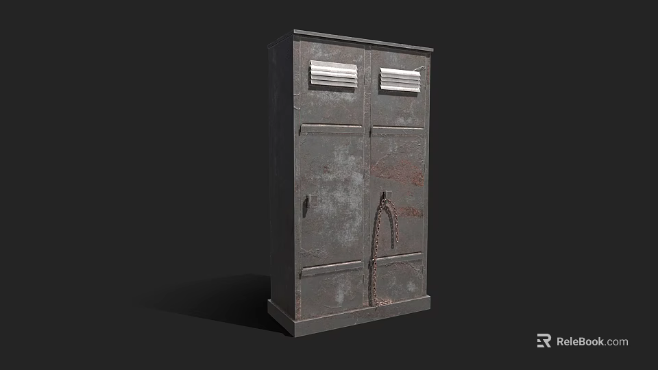 Vintage Metal Cabinet With Rustic Texture Double Doors And Top Panels Design 3d model 