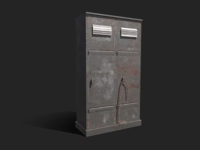 Vintage Metal Cabinet With Rustic Texture Double Doors And Top Panels Design 3d model