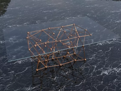 Modern Coffee Table With Glass Top And Golden Copper Geometric Metal Frame 3d model