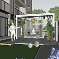 White Outdoor Pergola With Green Plants Outdoor Seating And Relaxation Area Next To House Lawn