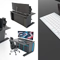 Modern Gaming Workstation Setup With Dual Monitors Black Desktop And Blue LED Lights