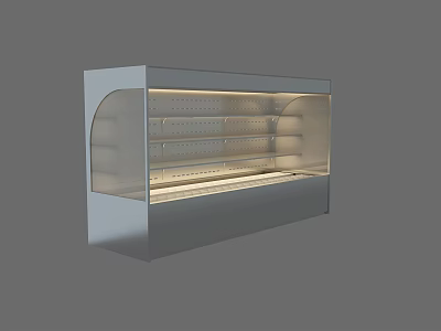 Silver Commercial Refrigerated Display Case With Transparent Curved Glass Door And Interior Lighting 3d model