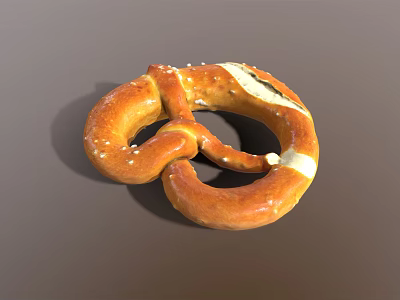 Golden Salted Pretzel With Twisted Shape And White Salt Crystals 3d model