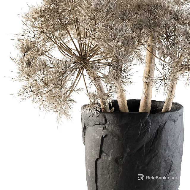 Shower Sauna Area With Black Textured Planter Holding Dried Plants Decoration 3d model 