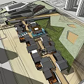 Vibrant Urban Public Plaza With Modern Tall Buildings Green Lawn And People Enjoying Outdoor Activities
