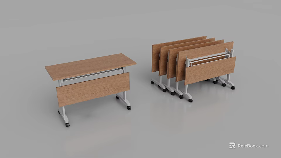 Portable Foldable Conference Table With Wooden Top Metal Legs And Wheels For Easy Storage 3d model 