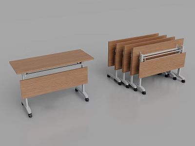 Portable Foldable Conference Table With Wooden Top Metal Legs And Wheels For Easy Storage 3d model