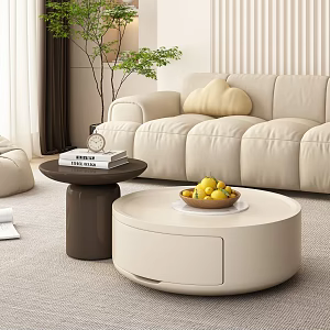 Cream Style Round Coffee Table Small Apartment French-sized Round Coffee Table Combination Female-shaped Sofa with Potted Plant Ornaments 3d model