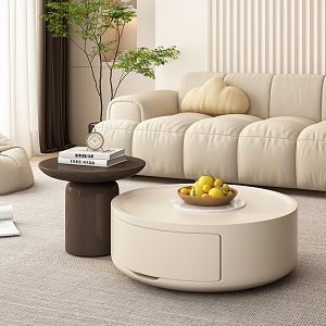 Cream Style Round Coffee Table Small Apartment French-sized Round Coffee Table Combination Female-shaped Sofa with Potted Plant Ornaments 3d model