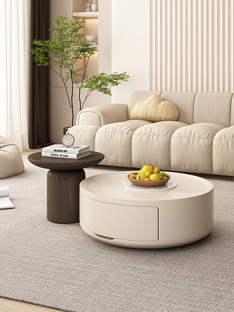 Cream Style Round Coffee Table Small Apartment French-sized Round Coffee Table Combination Female-shaped Sofa with Potted Plant Ornaments 3d model