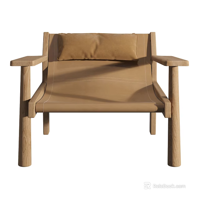 Modern Leisure Chair With Wooden Frame Armrests Brown Cushion And Fabric Seat 3d model 