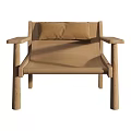 Modern Leisure Chair With Wooden Frame Armrests Brown Cushion And Fabric Seat