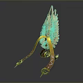 Ornate Winged Weapon With Golden Brown Decorative Straps And Spikes In Metallic Texture