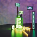 Art Installation With Neon Lights Display Screens And Elements Sign In Modern Setup 3d model