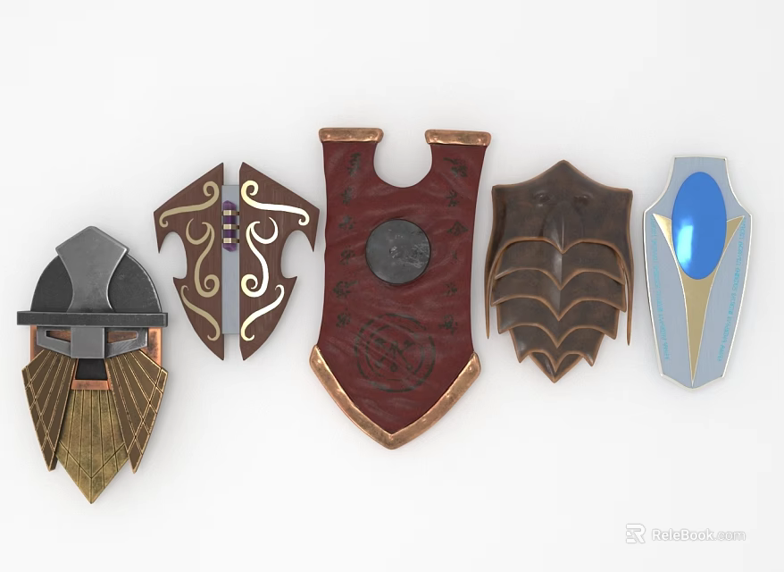 Decorative Shield Collection With Various Ornate Designs And Textured Surfaces 3d model 