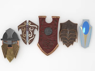Decorative Shield Collection With Various Ornate Designs And Textured Surfaces 3d model
