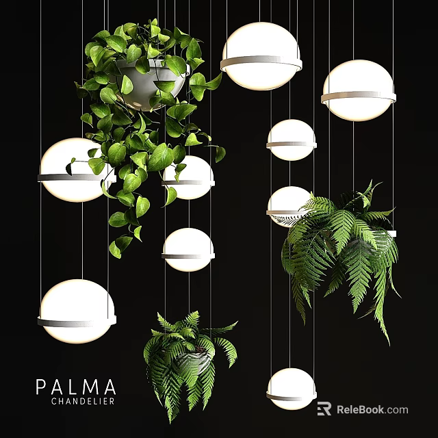 Modern Round Chandeliers With Hanging Green Plants For Stylish Interior Design 3d model 