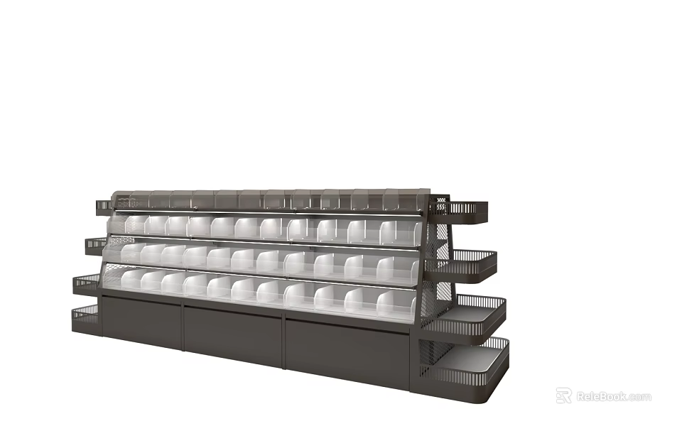 Shopping Mall Store Display Shelves With Glass Front And White Tableware Bowls 3d model 