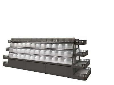 Shopping Mall Store Display Shelves With Glass Front And White Tableware Bowls 3d model