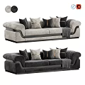 Elegant Modern Two Seater Sofa with Black Beige Cushions Gold Trim Throw Blanket