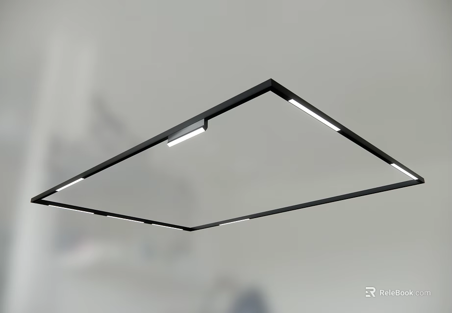 Modern Square Ceiling Light with Black Frame and LED Light Strips 3d model