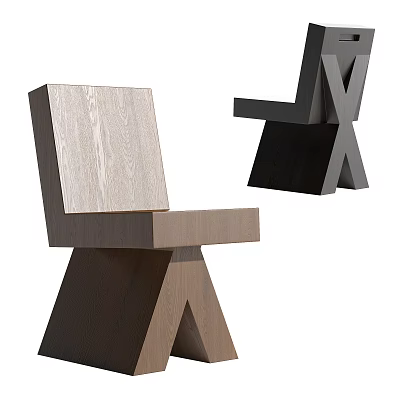 Modern Wooden Leisure Chair With Geometric A Shaped Legs And Square Seat Design 3d model