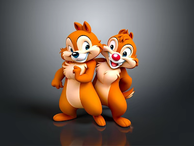 Cheerful Orange Cartoon Squirrel Characters Standing Together With White Bellies And Red Noses 3d model
