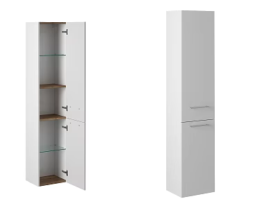 Modern Open And Closed Decorative Cabinets With Glass Wooden Shelves And White Finish 3d model