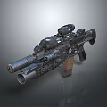Modern Tactical Assault Rifle With Dual Scopes Suppressor And Metallic Brown Grip