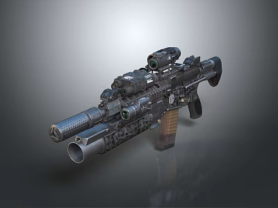 Modern Tactical Assault Rifle With Dual Scopes Suppressor And Metallic Brown Grip 3d model