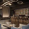 Modern Bar Interior Design With Stylish Counter Sofas Lighting And Liquor Racks