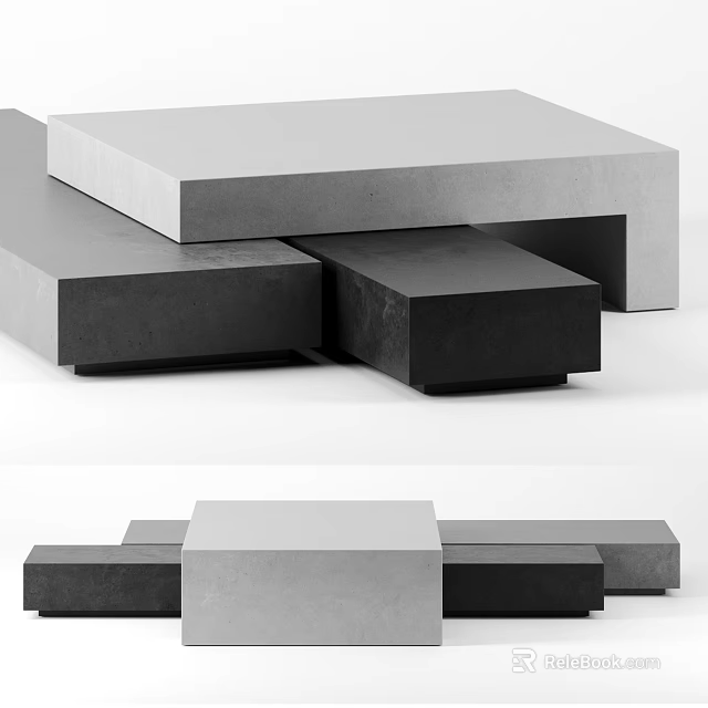 Modern Geometric Layered Coffee Table With Gray And Black Cube Structure 3d model 