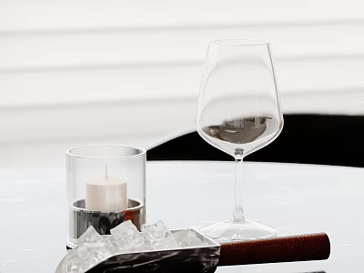 Elegant Decorative Ornament Set With Wine Glass Candle Ice Scoop And Ice Cubes 3d model