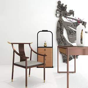 New Chinese Style Desk and Chair 3d model