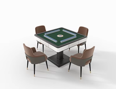 Modern Square Entertainment Table With Green Surface And Four Brown Chairs 3d model