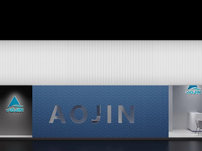 AOJIN Brand Exhibition Display With Blue Panel And Logo In Modern Space 3d model