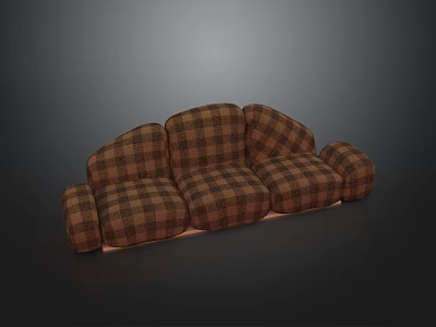 Brown Plaid Sectional Sofa For Living Room With Multiple Seats And Soft Armrests 3d model