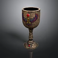 Decorative Metal Goblet With Intricate Patterns Red Gemstone And Ornate Base