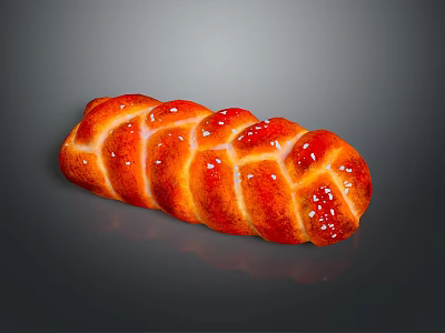 Delicious Braided Bread Loaf With Glazed Red Brown Surface And Sugar Topping 3d model