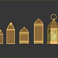 Golden Decorative Furniture Lanterns In Different Sizes With Carved Patterns And Illuminated Design
