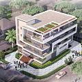 Modern Multi Storey Office Building Featuring Glass Facade Balconies Greenery And Street Scene