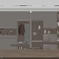 Modern Shoe Cabinet Storage Design With Clothing Rack Mirror And Decorative Items