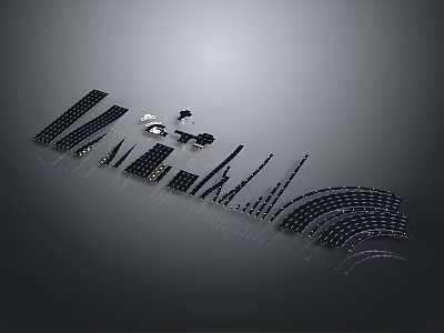Black Elongated Components With Various Shapes Curved Straight Designs And Small Connectors 3d model