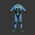 Blue Costume Design With Yellow Trim Brown Gloves Boots And Belt